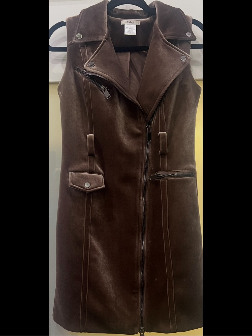 ESLEY Very Thick Faux Brown Suede Moto Vest Jacket/Dress (No Belt) Size Smal